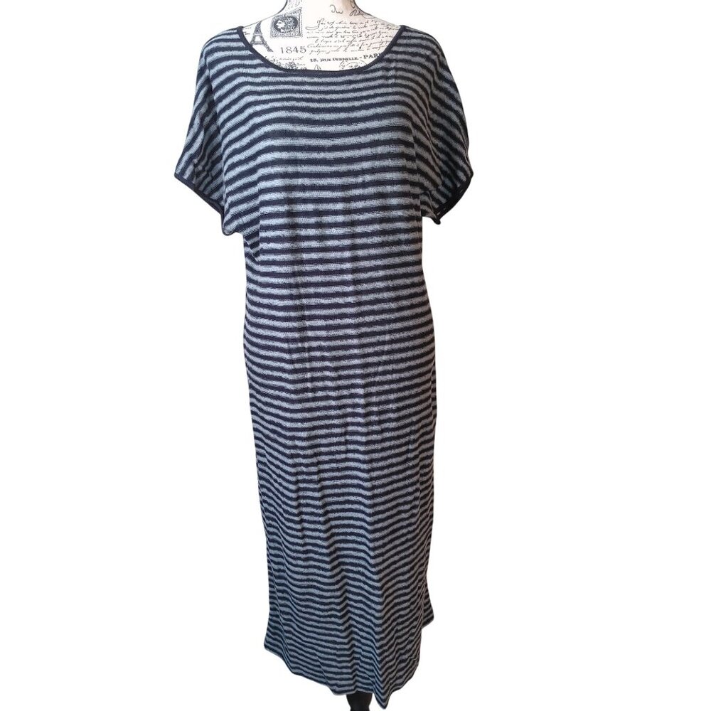 Peruvian Connection, Large Long Gray Black Stripe, Short Sleeve, Alpaca, Cotton